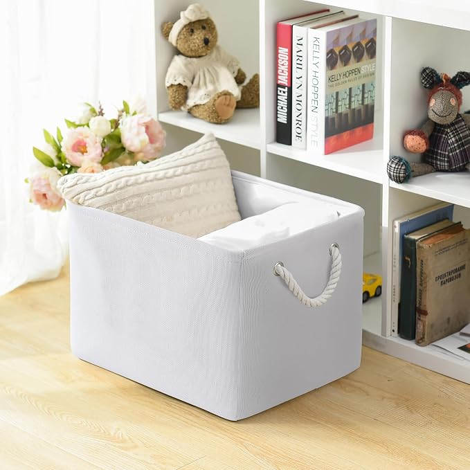 Organization and Storage Basket for Shelves - Extra Jumbo 3 Pack 20.5x15.8x13.8 inch Cube Storage Bins for Toy Closet Box Home Organizer Gift (White)