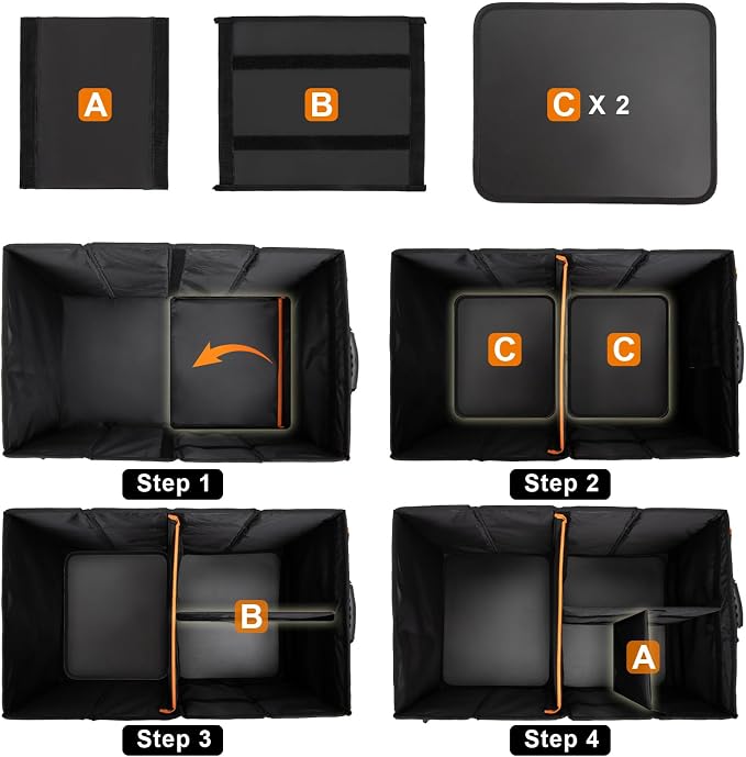 GDNasist Car Trunk Organizer and Storage for Car, SUV & Sedan | Collapsible Trunk Organizers with Lid, Car Accessories for Women Men, 2 Removable Dividers for Custom Space, Interior