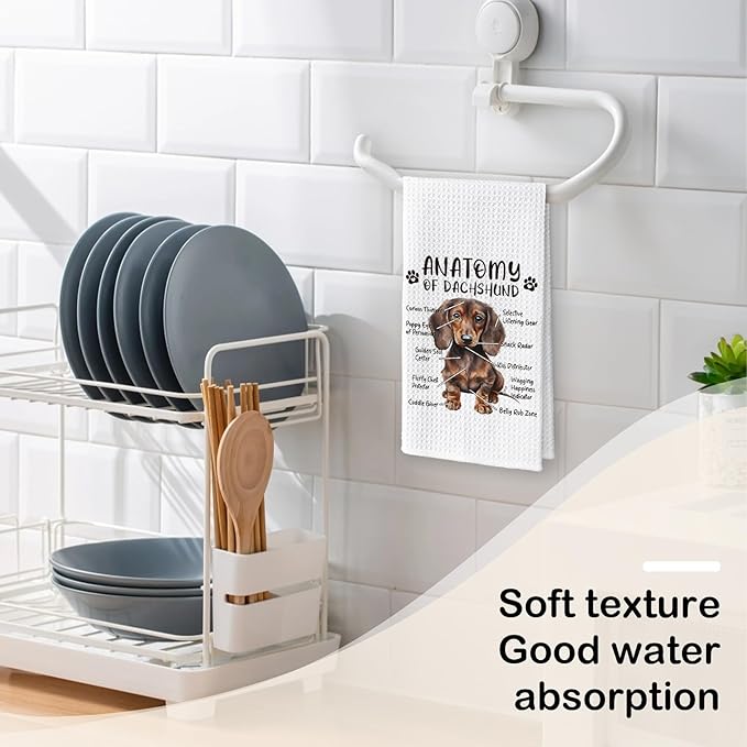 Dachshund Dog Kitchen Towels, Dachshund Lovers Hand Dish Towels for Women & Men, Dog Anatomy Tea Towel for Home Kitchen & Bathroom