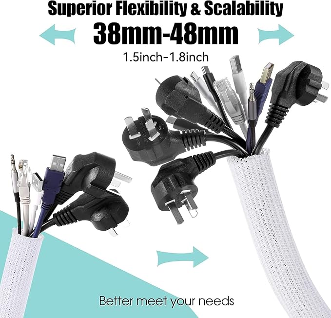 AGPTEK Cable Sleeve, 2 Pack 5ft - 1.8 inch Cable Management Cord Hide,White | Desk Cord Cover Organizer Wire Hider for Office Computer TV Wire Loom Tubing Pet-Proof Cord Protector from Cat Dog Chewing