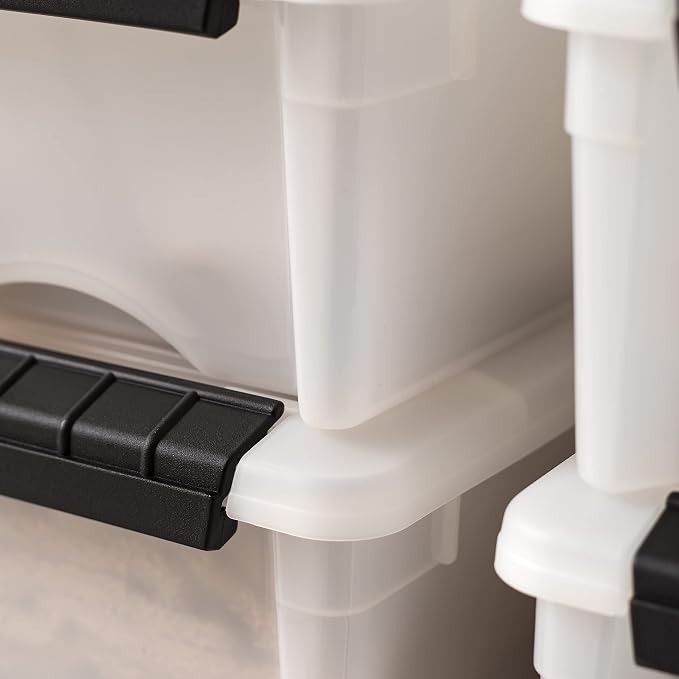 IRIS USA 10-Pack 6 Quart Storage Bins with Lids, Pearl | Conceals contents for a clean look. Ideal for shoes, photos, documents, and small essentials. Nestable design saves space