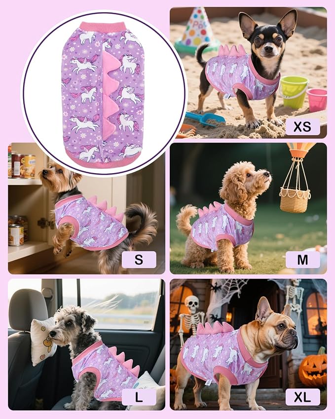 CuteBone Dinosaur Costume Dog Shirt, Stretchy Velvet T-Shirt Clothes for Medium Dogs, Soft & Breathable Pet Tee Outfit Frenchie Apparel for Daily Wear, Cozy Pullover Design Puppy Fashion COSBX07XL