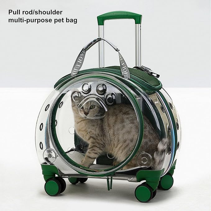 Pet Trolley Case with Ventilation Holes, Pet Carrier,Rolling Carrier,Clear Window Trolley Case,Strollers for Small Dogs,Cat Carrier with Silent Wheels Telescopic for Travel Black