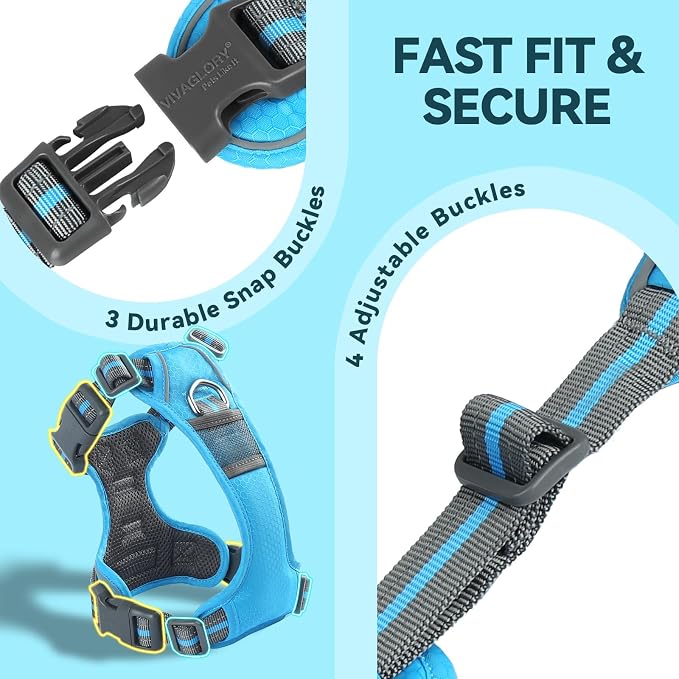 VIVAGLORY No Pull Dog Harness Vest Harness, M, Sky Blue - Patterned | with Handle Front and Back Clip for Training & Pulling, No Pull & Escape Proof Padded Adjustable for Pet Puppy