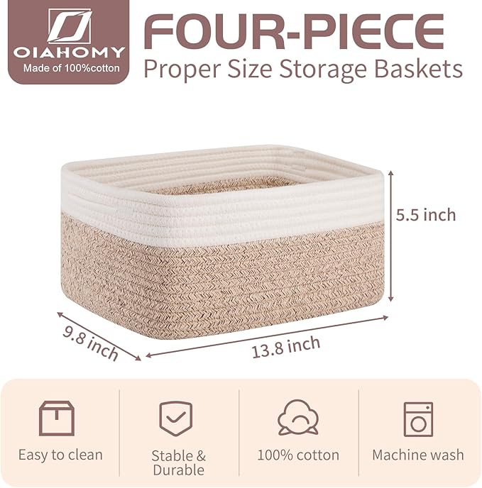 OIAHOMY 4 PACK 12L Storage Baskets for Organizing Storage Bins Brown | Small Bins for Shelves Small Storage Basket Shelf Baskets Organizer Baskets for Gifts Empty Cute Decorative Storage Bins
