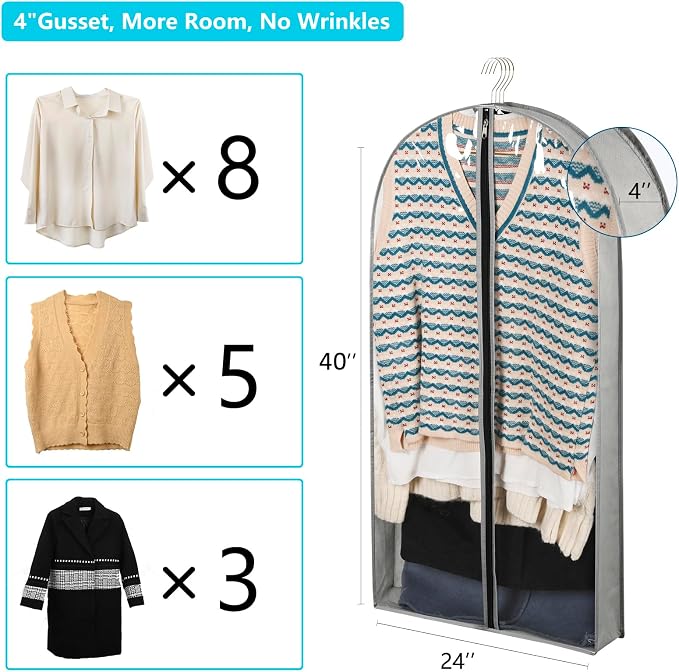 3 Pack 40" Garment Bags for Hanging Clothes Storage