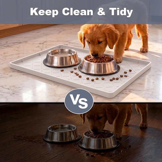 Extra Thick Dog Food Mat Waterproof with Raised Edge 19" x 12" | Silicone Multipurpose Mat, Under Sink Cabinet Protector for Kitchen, Bathroom, Shelf, Pet Feeding, Boot & Plant Trays