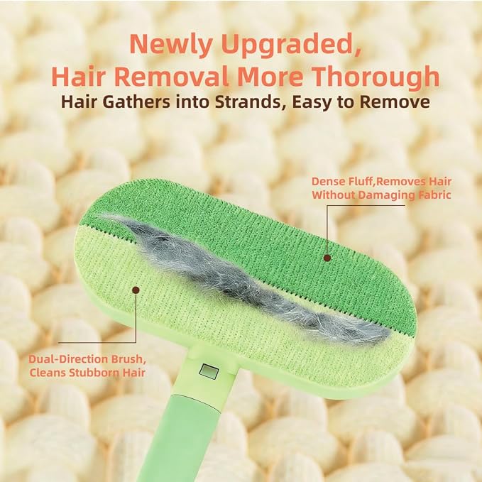 Reusable Pet Hair Remover Brush | Long-handle static pet hair remover brush with polyester micro-bristle head for couch, bed & carpet.