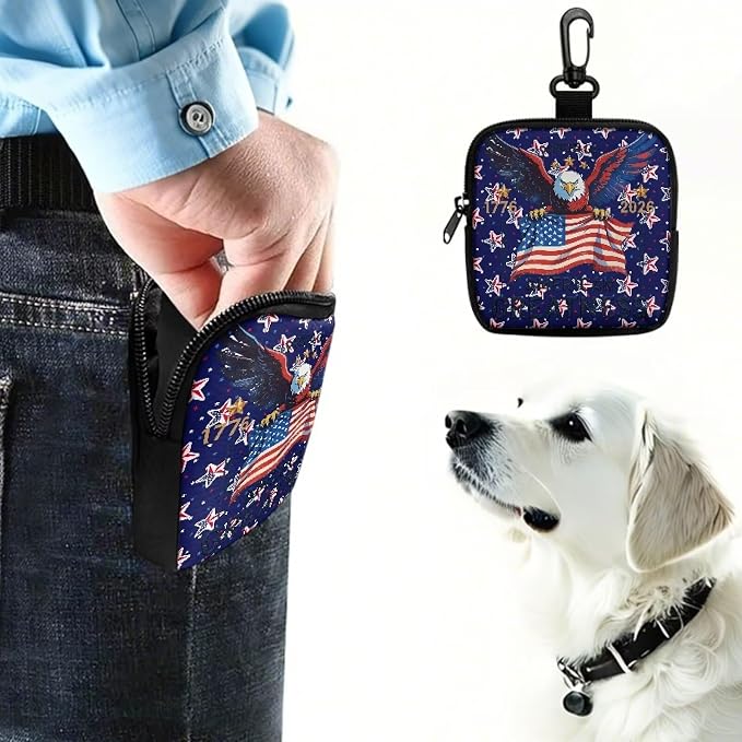 Dog Training Pouch Lightweight Zipper Dog Treat Bags Training Pouch Small Puppy Snack Dispenser Portable to Take Pet Eseentials American 250 Years Theme