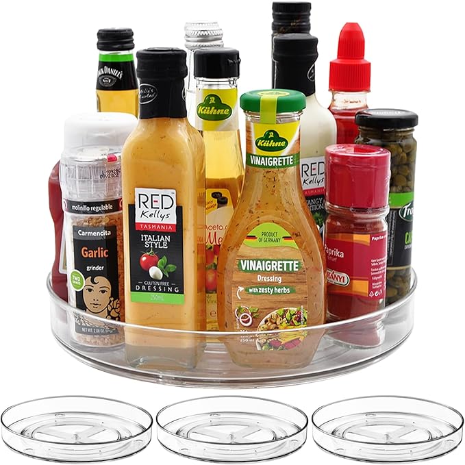 Amolliar Lazy Susan Organizer, 11" 4 Pack, Turntable Organizer for Cabinet | Lazy Susan for Fridge, Kitchen, Pantry Organizer and Storage, Rotating Tray, Spice Rack Condiment, Under Sink Organizer