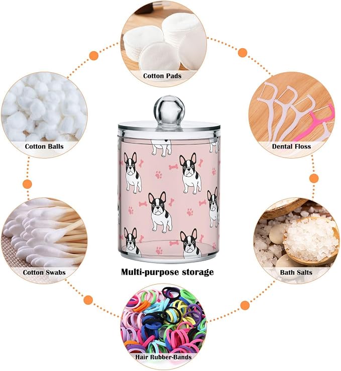 DOMIKING 2 Pack Plastic Cotton Swab Ball Pad Holder Dog Pink Pets Print Jars Bathroom Storage Organizer Bathroom Jars with Lid for Cotton Rounds Floss Picks Hair Accessories