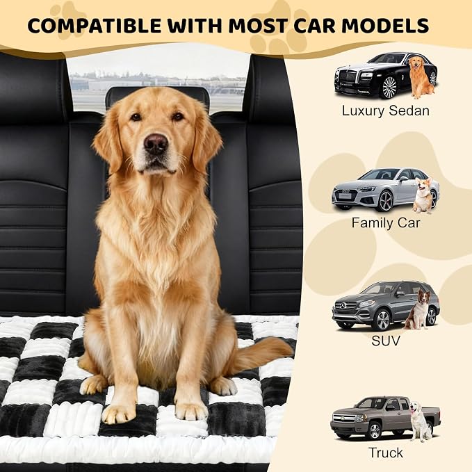 Backseat Dog Bed Mat, Dog Mat for Car Backseat Extender, 24.8'' x 54'' Non-Slip Travel Pet Blanket for Back Seat, Washable, Soft & Scratch-Proof, Universal Fit for Car, SUV, Truck, 2'' Thick