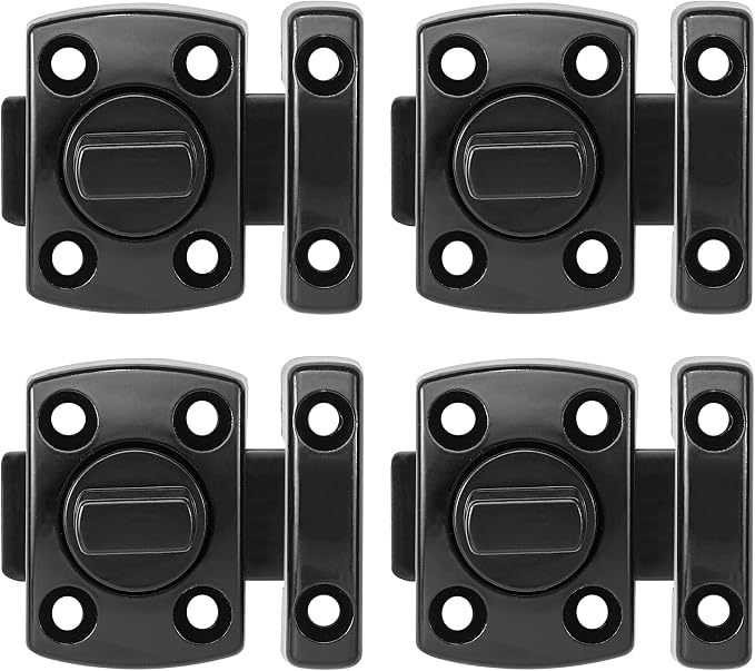 4 Set Black Rotate Bolt Gate Latches,Enhanced Security for Doors | Zinc Alloy Cabinet Lock,Pet Door Lock, for Drawer,Storage Box,Locker,Closet,Pet Cage,Wine Cabinet,Protect Privacy