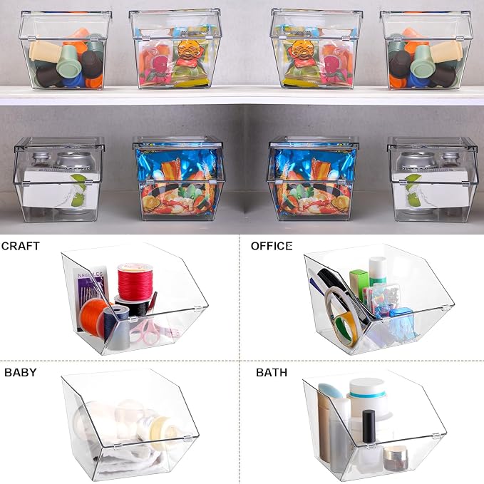 Yerliker 8 Pcs Clear Plastic Storage Bins with Lids Large Stackable Pantry Storage Organizer Bins Kitchen Organization Cabinet Organizers Ideal Containers for Fridge Kitchen abinets Bathroom