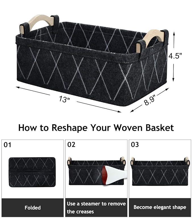 Small Baskets Collapsible Storage Bin Fabric Organizer for Shelves Underwear Socks Bra Towel Toiletry Baby Products Empty Gift Basket Dark GRAY