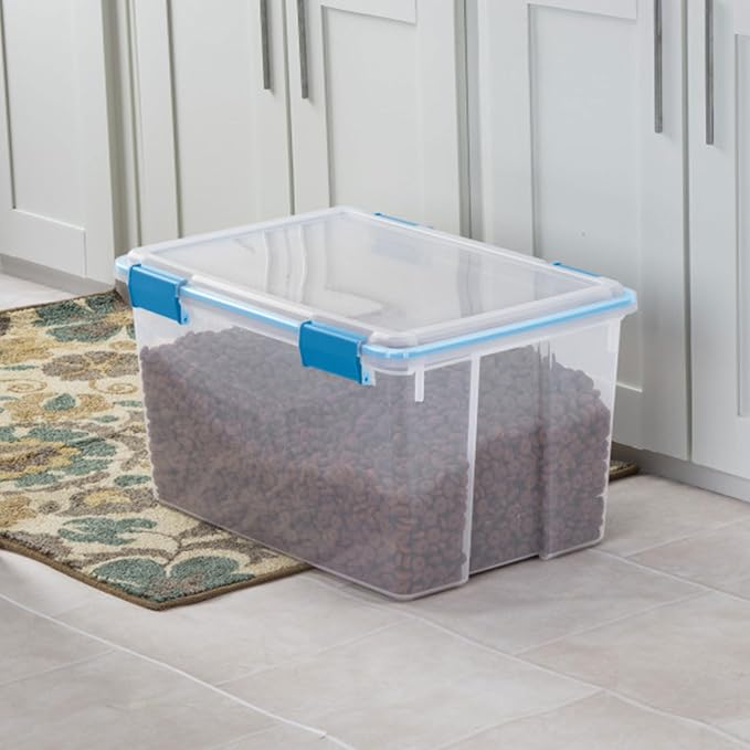 Sterilite Gasket Storage Box with Lids for Home & Office, 54 Quart, 12-Pack | Heavy-Duty, Stackable, and Organizing Containers for Bathroom, Cabinet, Closet, and Garage, Clear and Blue Aquarium Latches