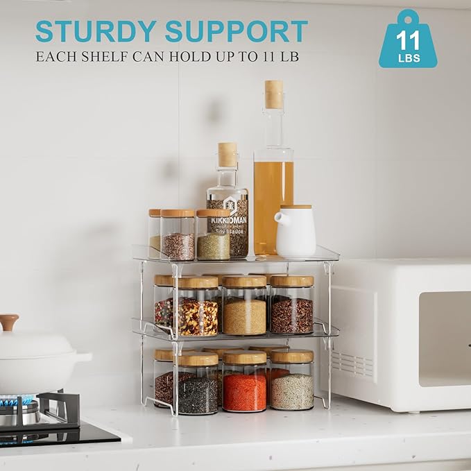 STARLATTA 2 Pcs Cabinet Organizer Shelf, Stackable Kitchen Counter Shelves, Spice Rack,Countertop Organizers, Clear Plastic Storage Shelves Rack for Makeup,Bathroom,Cupboard,Desk,Pantry Organization