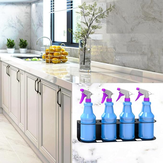 4 Spray Bottles Holder, Steel Wall Mount Storage Organizer | for All-Purpose at Garage and Home (SBH-4B1Pc)