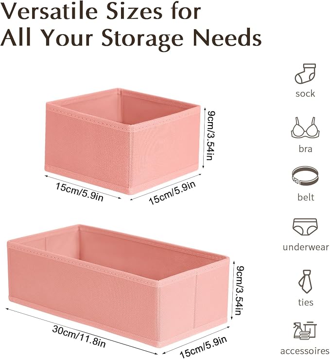 DIMJ Drawer Organiser System, Drawer Organiser, Foldable Storage Box, Fabric, Drawer Inserts for Wardrobes, Wardrobe Organiser for Trousers, Clothes, Set of 4, Pink