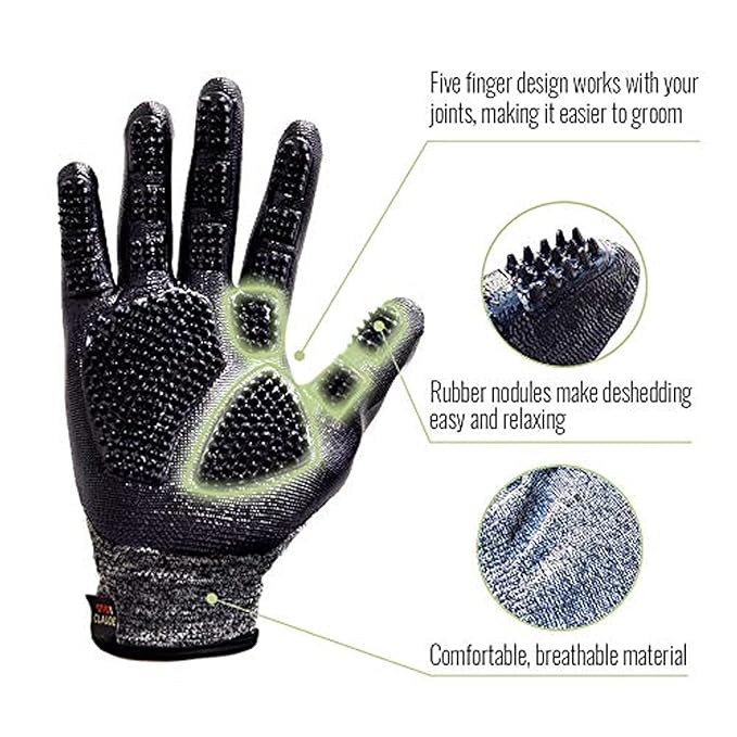 Pet Grooming Gloves for Dogs and Cats Deshedding Brush and Bathing Mitt with Soft Rubber Tips Gentle Massage Tool Removes Loose Hair Dirt and Dander Reduces Shedding Easy to Clean
