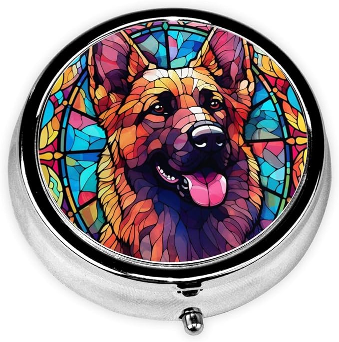 German Shepherd Dog Art Small Box for Pill,3 Compartment Pill Case Travel Medicine,Portable Pocket or Purse Pill Organizer Container Holder Hold Vitamins, Medication, Fish Oil Supplements