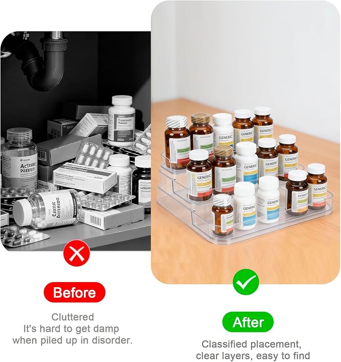 Medicine Cabinet Organizer 3 Tier Plastic Spice Organization for Cabinet Vitamin Organizer Countertop Step Shelf Makeup Organizer Countertop for Bathroom Kitchen Pantry Home Storage