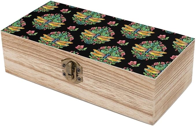 Small Wooden Keepsake Storage Box with Hinged Lid Jewelry Organizer | Dragonfly Animal Lover Decorative Gift Boxes Small Rectangle Case Party Favor Decor