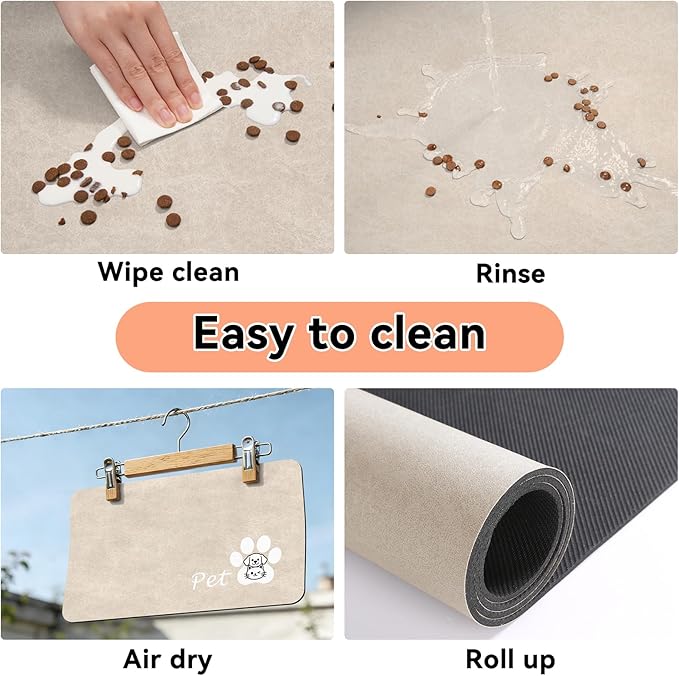 Dog Cat Feeding Mat-Absorbent Pet Bowl Mat for Food and Water, Quick Dry Water Dispenser Mat for Floors with Waterproof Rubber Backing, Puppy Cat Placemat Mats for Messy Drinkers,16"x24",Taupe