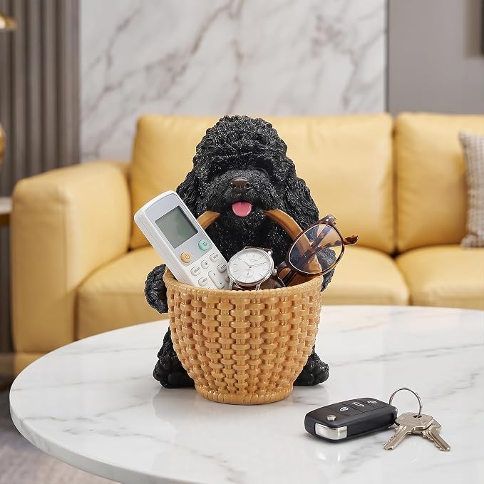 Black Poodle Candy Bowl, Resin Dog Figurine Key Bowl for Entryway Table, Desktop Storage Basket Organizer for Desk, Unique Dog Lover Gift