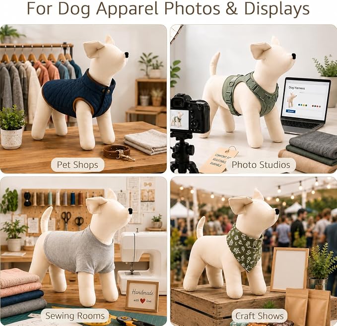 Dog Mannequin PU Pet Clothing Display Stand Cute Dog Hangers for Clothes Store Leather Pet Sewing Mannequin Durable Puppy Standing Model (White, Small)