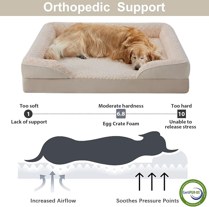 WNPETHOME Orthopedic Washable XXL Dog Bed for Senior Dog Cozy Sleep | Extra Large Waterproof Big Soft Dog Couch Sofa Bed for Dogs Relax with Removable Cover Supportive Pet Bed Beige 48x35 Inch