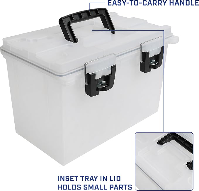 Sheffield 12763 XL Transparent Storage Bins With Lids, 2-Pack Stackable Storage Bins, Made in USA, Lockable and Water-Resistant Containers with Lids, Plastic Containers for Home, Classroom, and Dorm | 2 Pack Lockable Storage Box, Water and Dust Resista...