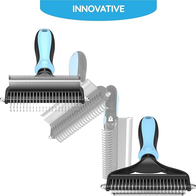 Cat Brush and Dog Brush for Shedding, 2-in-1 Dual Head Pet Grooming Tool for Dogs & Cats, Pet Hair Remover Comb for Long & Short Hair, Detangling Undercoat Rake, Removes Mats, Tangles & Loose Fur