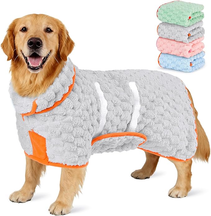 Glittme Dog Bathrobe for Drying Dogs, Super Absorbent Fleece Dog Towel Robe, Adjustable Dry Coat for Large Medium Small Dogs, Warm Pet Drying Vest for After Bath, Swimming, Muddy Walks & Car Travel