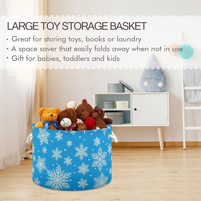 DOMIKING Large Storage Basket for Toys Snowflakes Christmas Blue Print Storage Bin Box Kids Laundry Hamper for Nursery Clothes Toys Books Home Decor