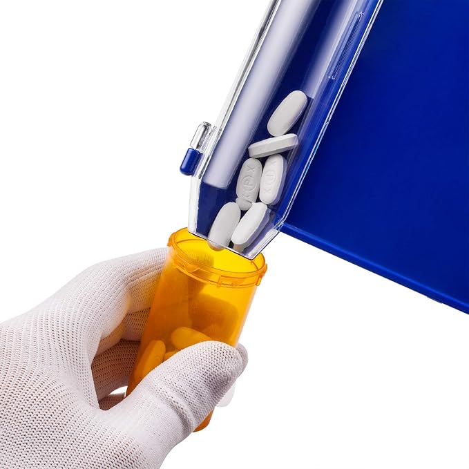 Medarchitect Right Hand Pill Counting Tray with Spatula, Blue | Dual-channel food-grade surface made without BPA, with two spatulas and hinged transfer compartment