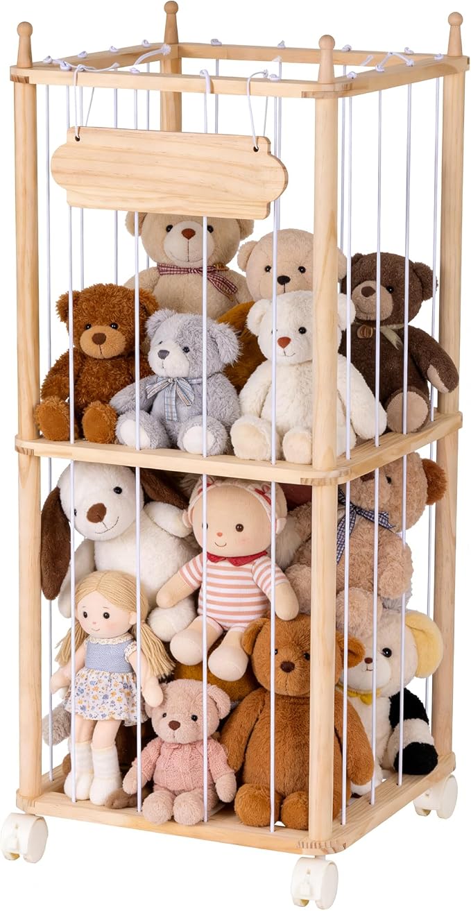 Small Stuffed Animal Storage with wheels for Playroom and Nursery | 36.6"H Small Stuffed Animal Organizer for Toddler Bedroom - Toy or Stuffed Animal Zoo Holder for Boys and Girls
