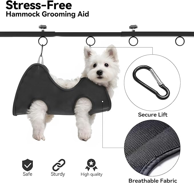 Dog Grooming Arm for Table, 42" H, 27-39" W with Hammock & 2 No-Sit Loops | Adujustable, Heavy Duty, Portable Pet Grooming Station with clamp for Nail Trimming, Cats & Dogs at Home