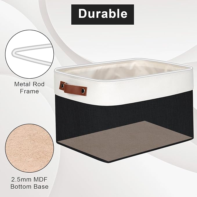 Bagnizer Storage Bins Large Fabric Storage Baskets for Shelves 3 Pack, Decorative Linen Closet Baskets with Handles for Organizing, Shelf, Clothes, Home, Office, 15x11x9.5Inches (Black&White)