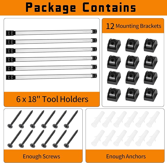 24" Magnetic Tool Holder Strip, 6 Pieces Silver Metal Tool Organizer Rack with Stainless Steel Surface, Magnet Bar for Garage Workshop, Easy To Install with Mounting Screws