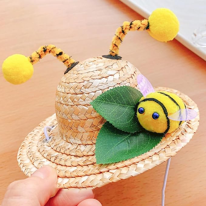IMIKEYA Decorative Pet Straw Hat Summer Cat Hat Headwear Insect Pattern M Size Kitten Photo Props