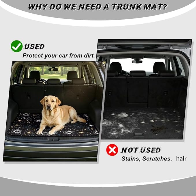 Howilath Heavy Duty Car Trunk Mat Non-Slip Star & Moon Rear Trunk Mat Durable Polyester Carpet for SUV Truck Sedan