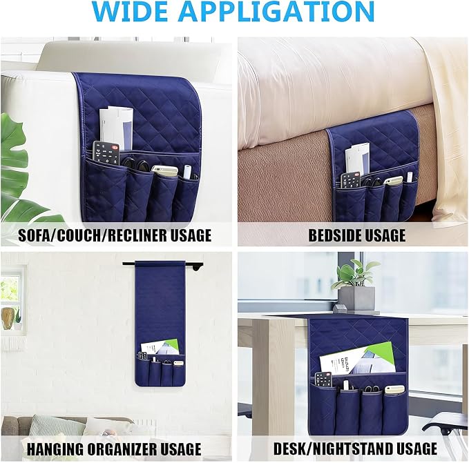 Armchair Caddy for Recliner, Non Slip Sofa Arm Organizer, Deep Blue | 5-Pocket Recliner Armrest Organizer, Couch Side Storage Holder for Remotes, Cell Phone, Magazines & Tablets, Machine Washable