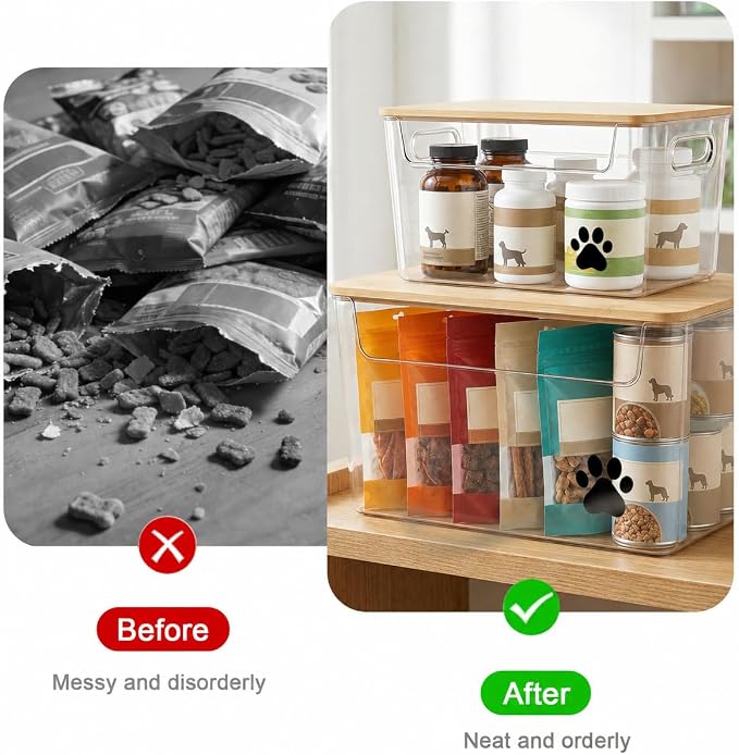 2pack Dog Storage Organizer, Clear Dog Treat Container with Bamboo Lids, Stackable Pet Treat Organizer, Ideal for Organizing Dog Cat Treat Snack,Chews, Can Food,Supplements