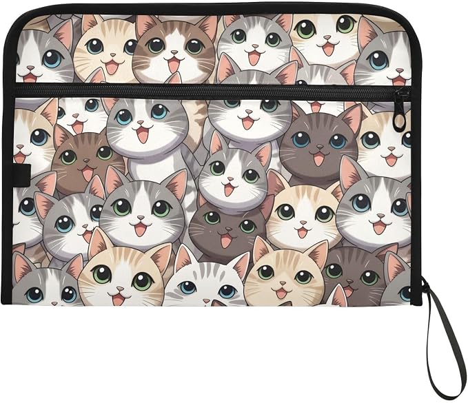13 Pocket Zipper Expanding File Folder A4 Cat Cute | Accordion File Organizer with Front Pouch A4 Letter Size Portable Folders for Documents Receipt School Office Supplies