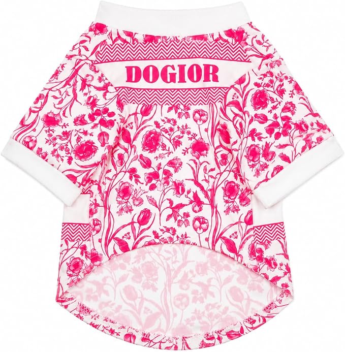 Luxury Designer Dog T Shirt – Trendy Puppy Clothes for Small Dogs, Fashion Pet Tee for French Bulldogs & Chihuahuas, Everything Chic Dog Apparel (PinkDOGIOR, Large)