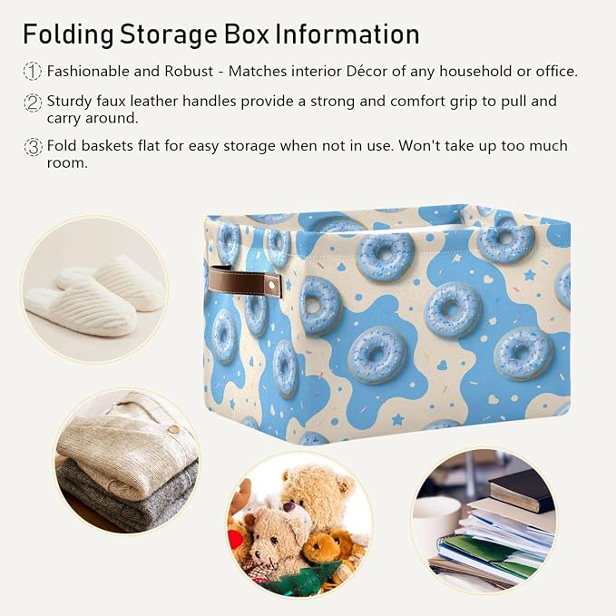Kigai Storage Basket, Fabric Collapsible Closet Organizer Bin | Donut Splash Waterproof Foldable Canvas Basket with Handles for Shelves, Nursery, Closet, Bedroom & Bathroom