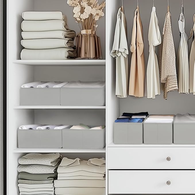 Drawer Organizer Clothes, 21 Pack Dresser Organizer for Baby Clothes, Underwear, Sock- Foldable Closet Organization and Storage Dividers Bins for Nursery, Bedroom (Grey)