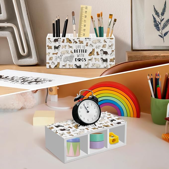 Dog Pen Pencil Holder for Desk, Life Is Better with Dogs Office Desk Accessories, Funny Cute Dogs Animal Toothbrush Pen Holders Organizer for Dog Lovers Office Classroom Bathroom
