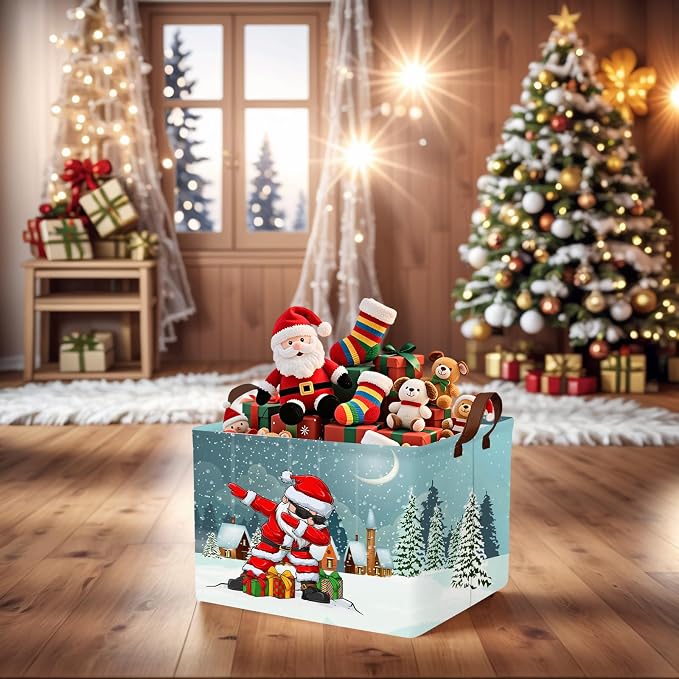 Empty Large Christmas Basket for Gifts Women Collapsible Storage Bin Kids Toy Box Holiday Décor (Personalized Dancing Santa Claus)